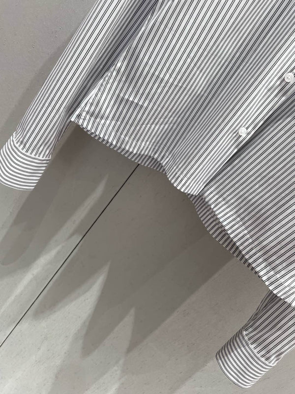 LV 25 Striped Short Long-Sleeved Shirt Black White 209245