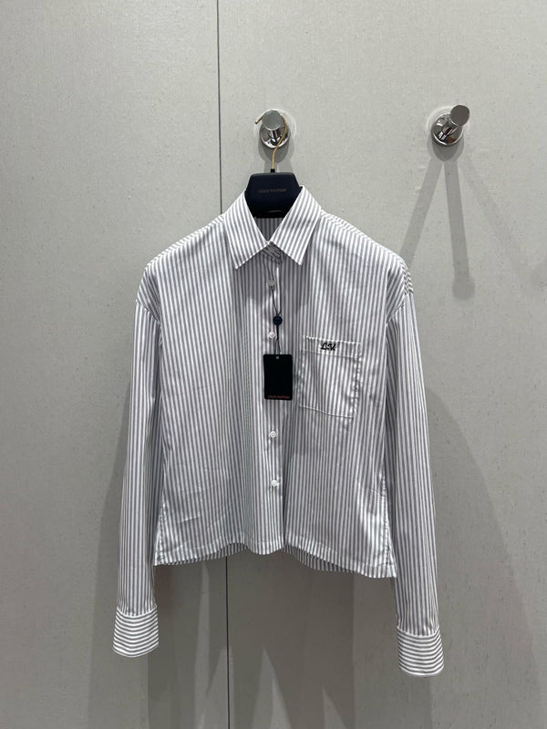 LV 25 Striped Short Long-Sleeved Shirt Black White 209245