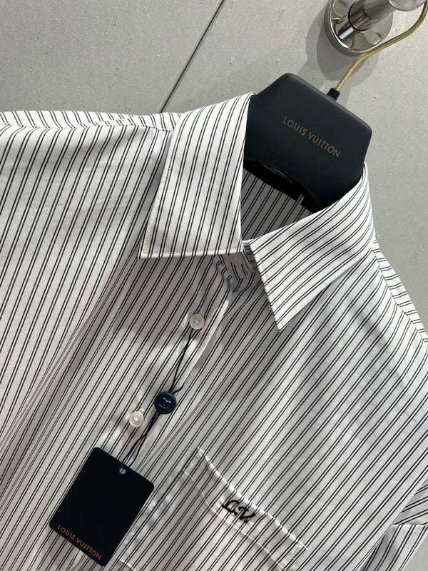 LV 25 Striped Short Long-Sleeved Shirt Black White 209245