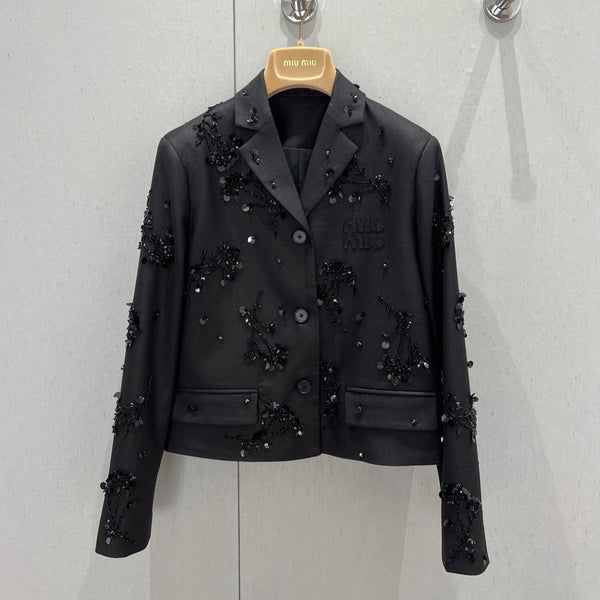 Miu Miu Short Suit Jacket Black Chemical Fiber