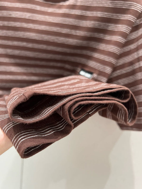 Miu Miu 25 Striped Round Neck Short-sleeved T-shirt Brown Cotton