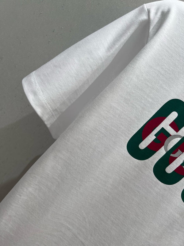 Gucci 2025 Print Short Sleeve T-shirt White Green Red Cotton