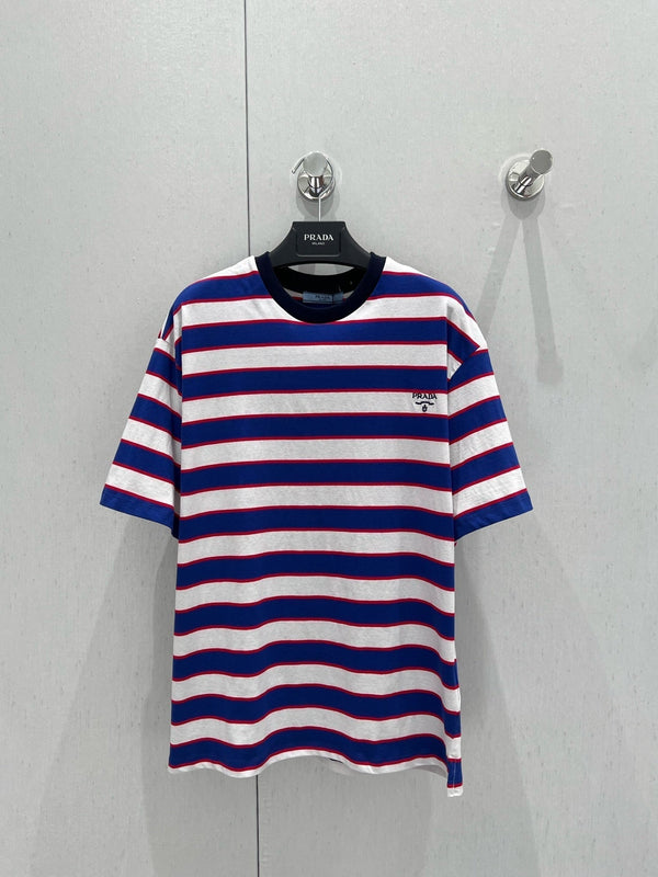 Prada 25 Striped T-shirt White Red Blue cotton 210435