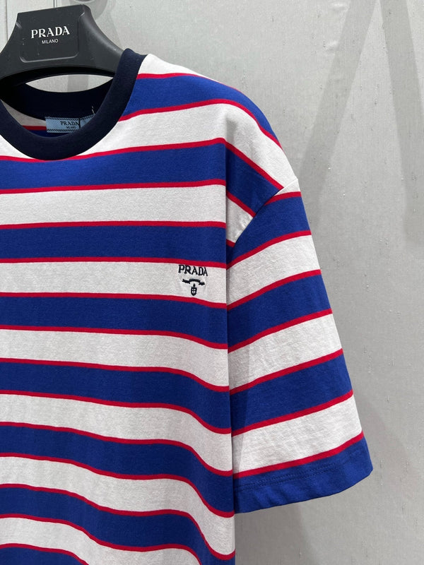 Prada 25 Striped T-shirt White Red Blue cotton 210435