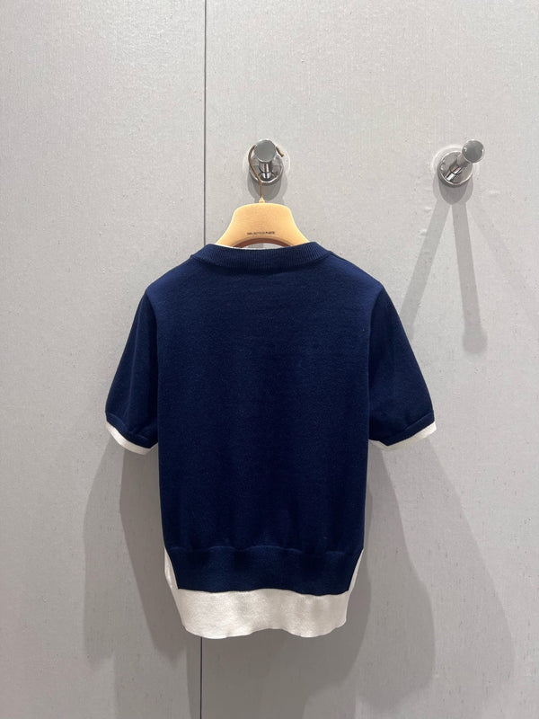 Miu Miu 25 Maglia a maniche corte in due pezzi, blu, bianco, lana 210549