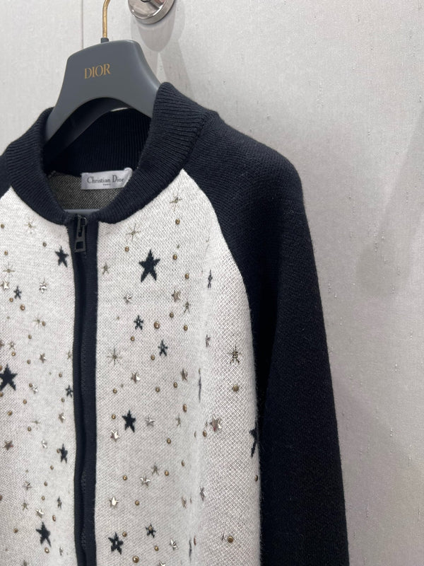 CD 25 Cardigan girocollo nero bianco cashmere 210860