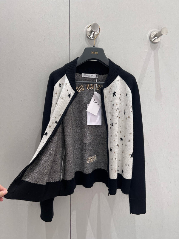 CD 25 Cardigan girocollo nero bianco cashmere 210860