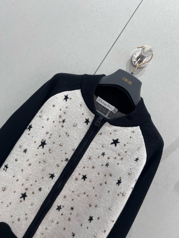 CD 25 Cardigan girocollo nero bianco cashmere 210860