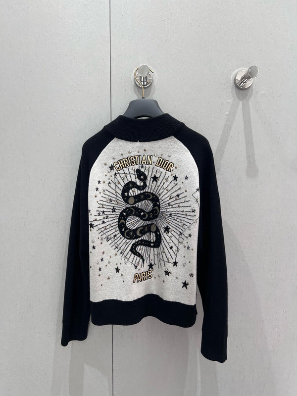 CD 25 Cardigan girocollo nero bianco cashmere 210860