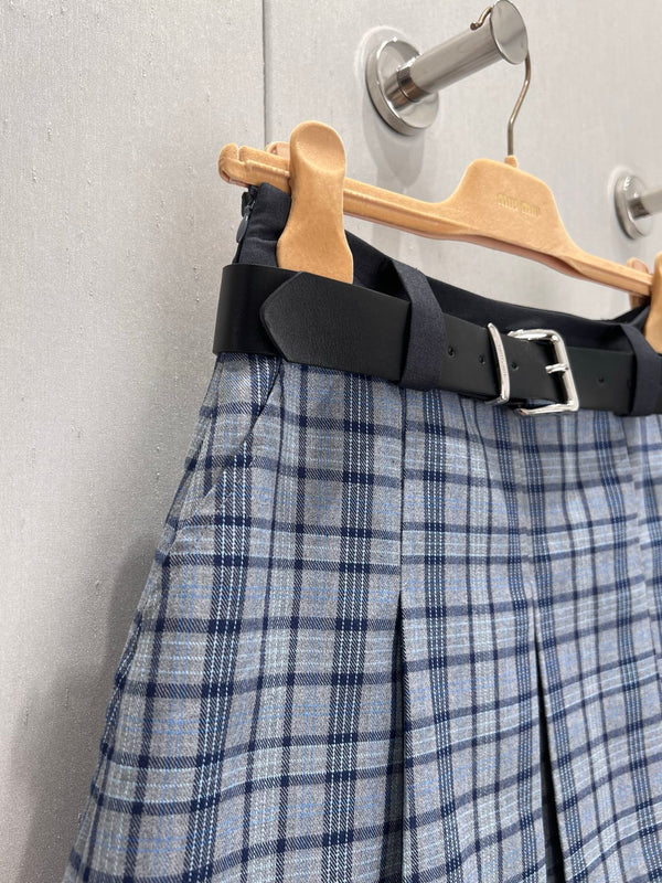 Miu Miu 25 Plaid Pleated Skirt Blue Polyester 211200