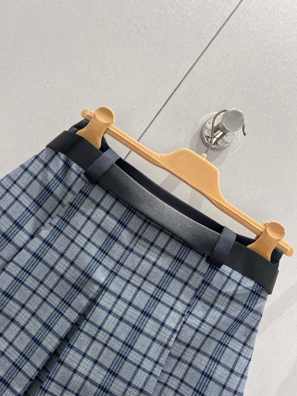 Miu Miu 25 Plaid Pleated Skirt Blue Polyester 211200