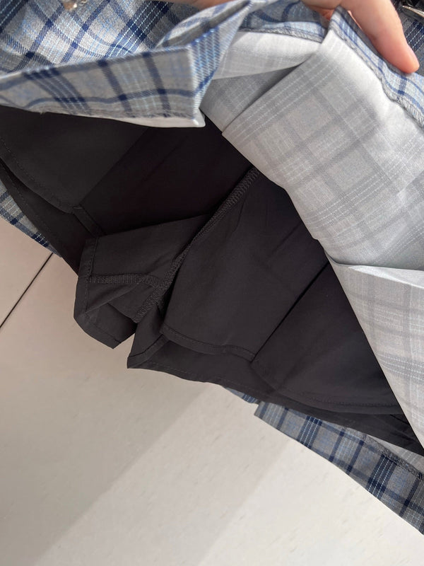 Miu Miu 25 Plaid Pleated Skirt Blue Polyester 211200