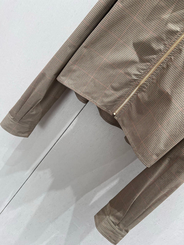 Miu Miu 25 Plaid Lapel Zipper Shirt Brown Cotton 211152