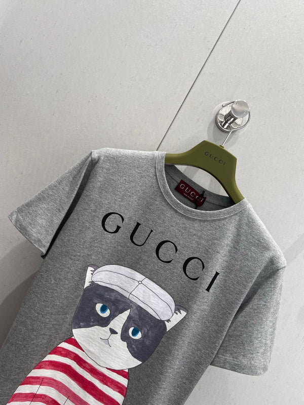 Gucci 2025 Cat Print Short-sleeved T-shirt Cotton 212831