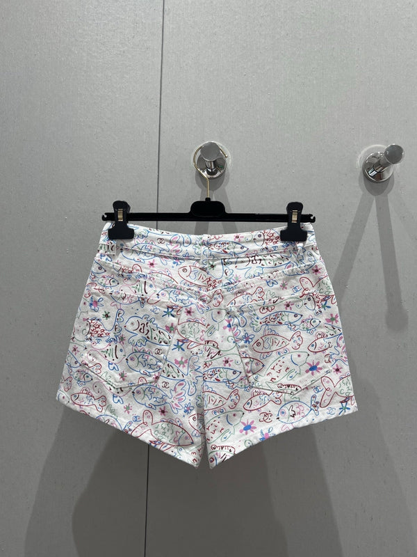 CC 25 Print Denim Short Multicolor Cotton