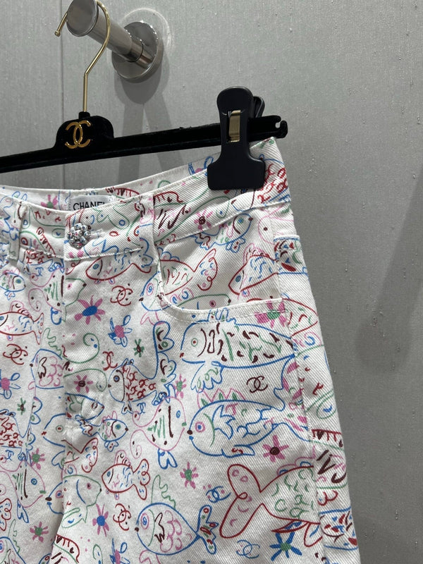 CC 25 Print Denim Short Multicolor Cotton