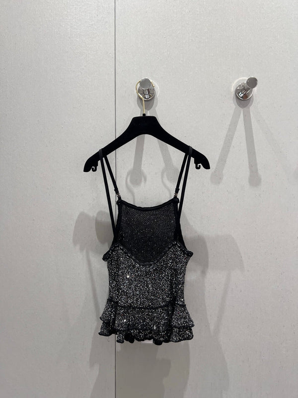 CC 25 Rhinestones Tank Top Black Polyamide
