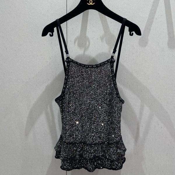 CC 25 Rhinestones Tank Top Black Polyamide