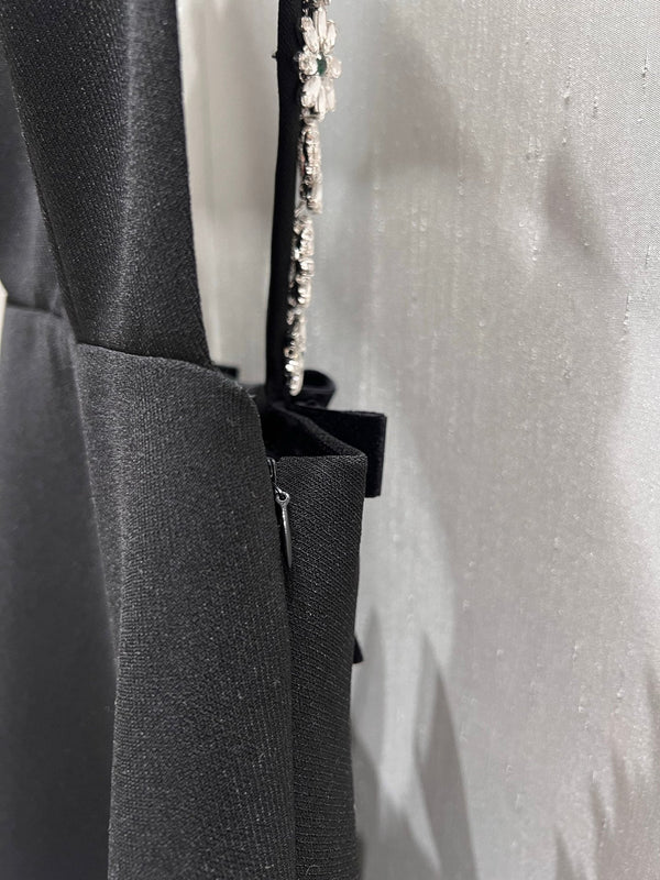 Prada 25 Deep V Diamond Flower Suspender Dress Black Acetate Viscose 214029