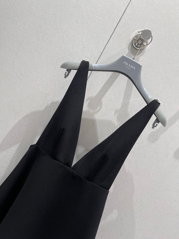 Prada 25 Deep V Diamond Flower Suspender Dress Black Acetate Viscose 214029