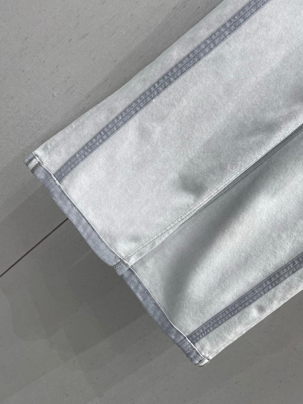 Prada 25 Vertical Striped Denim Pants White Cotton Polyester 215076