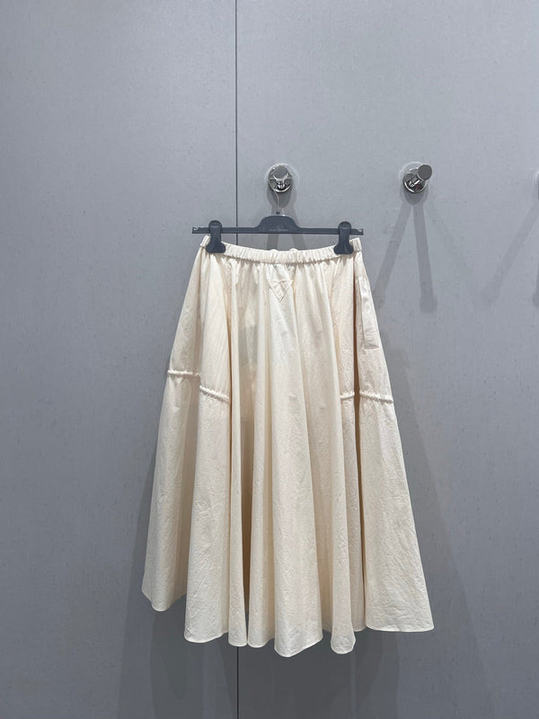 Prada 25 Drawstring Elastic Waist Umbrella Skirt Beige Cotton 215066