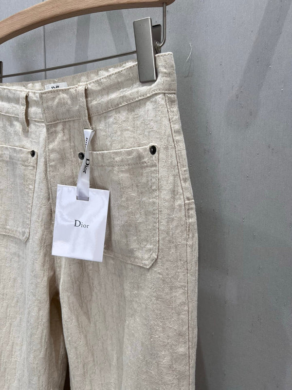 CD 2025 Pattern Straight Pants Beige Cotton 216928