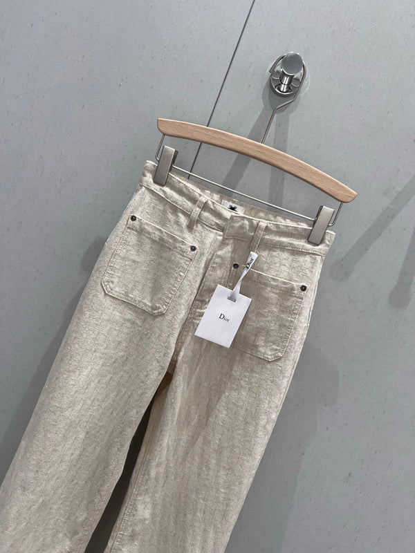 CD 2025 Pattern Straight Pants Beige Cotton 216928
