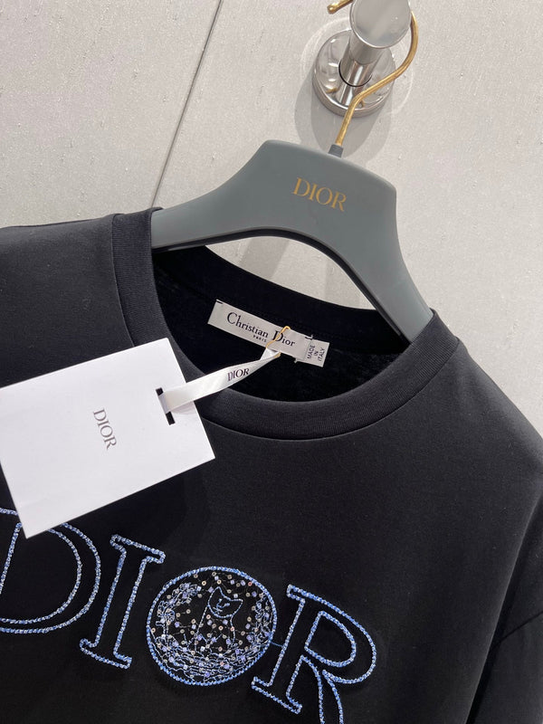 CD 25 Embroidered Grass Cat Short Sleeve Black cotton 217452