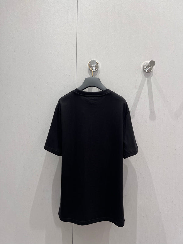 CD 25 Embroidered Grass Cat Short Sleeve Black cotton 217452