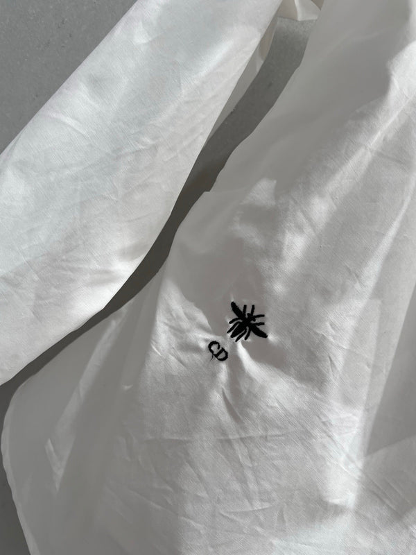 CD 25 Off-shoulder Pleated Belt Short Shirt White Cotton 217596