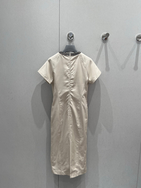 Prada 25 Short-sleeved Dress Beige Tencel Cotton 217659