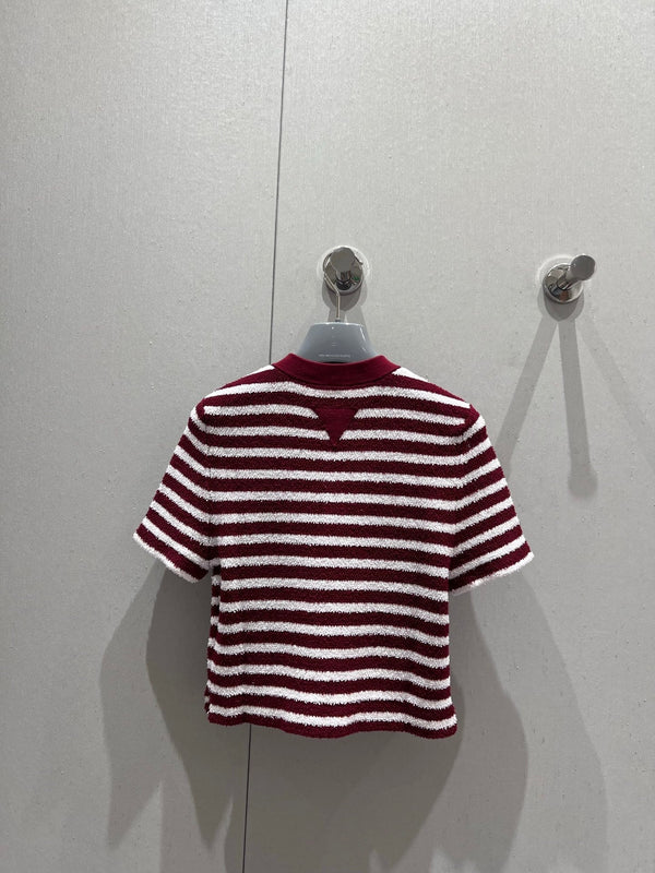 Prada 25 Yarn Striped Round Neck Knit Top White mix Red Cotton Poliamide 217770