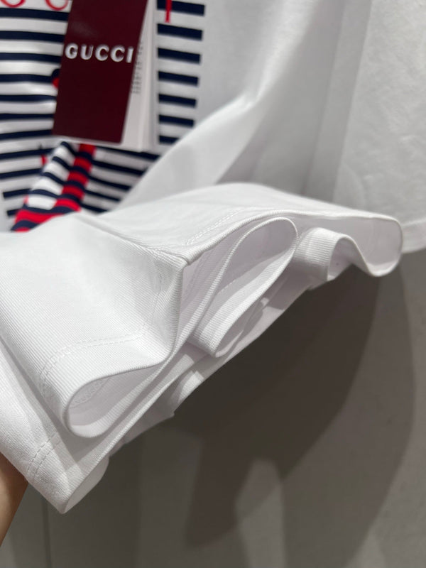 Gucci 25 Anchor Print Short-sleeved T-shirt White Red Cotton