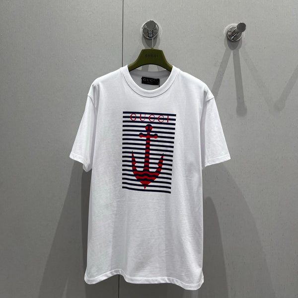 Gucci 25 Anchor Print Short-sleeved T-shirt White Red Cotton