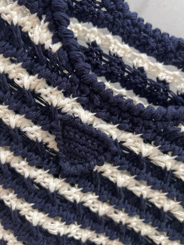 Prada 25 Striped Knitted Crop Top Navy Blue mix White Cotton 219409