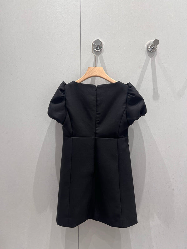 Celine 25 Rhinestone Button Mini Dress Black Wool 220842