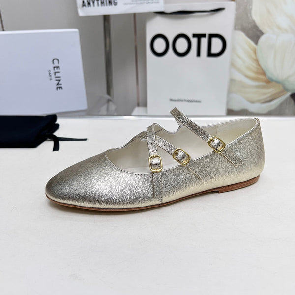 BALLET FLAT WITH CROSSOVER STRAP IN LIGHT GOLD LAMBSKIN