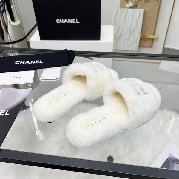 CC Slippers White With Black Lettering Fleece