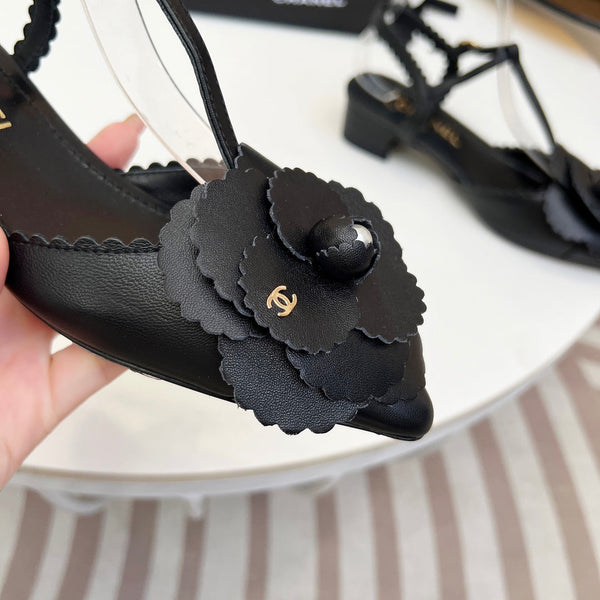 CC Pointed Toe Sandals Black Lambskin