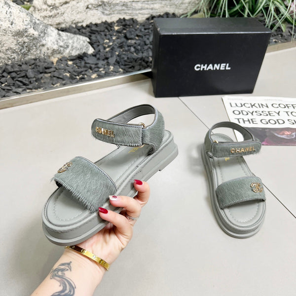CC 25A Sandals Grey Horse Fur Leather 338603