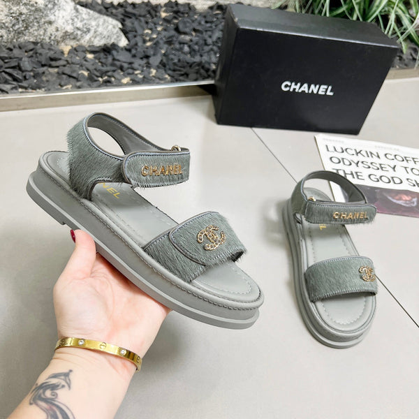 CC 25A Sandals Grey Horse Fur Leather 338603