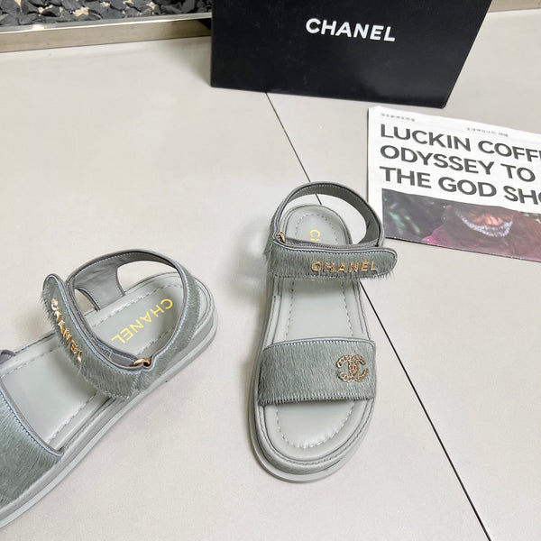 CC 25A Sandals Grey Horse Fur Leather 338603