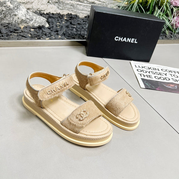 CC 25A Sandals Beige Horse Fur Leather 338605