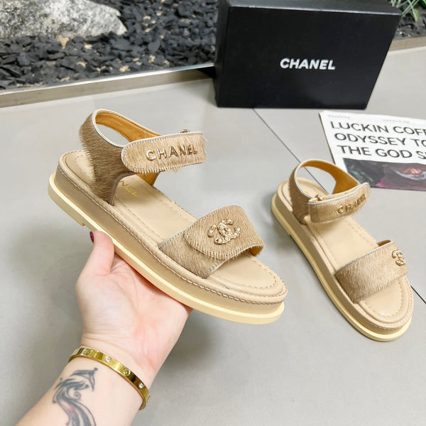 CC 25A Sandals Beige Horse Fur Leather 338605