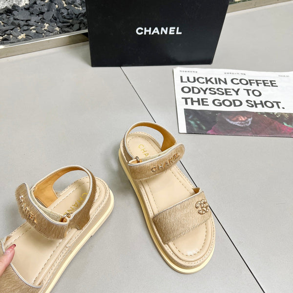 CC 25A Sandals Beige Horse Fur Leather 338605
