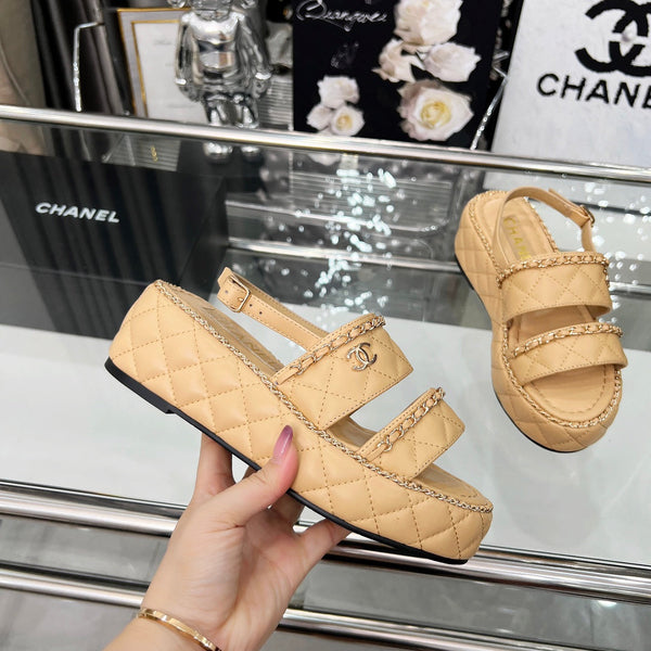 CC 25 Sandals Leather Chain 6cm Beige Lambskin 338654