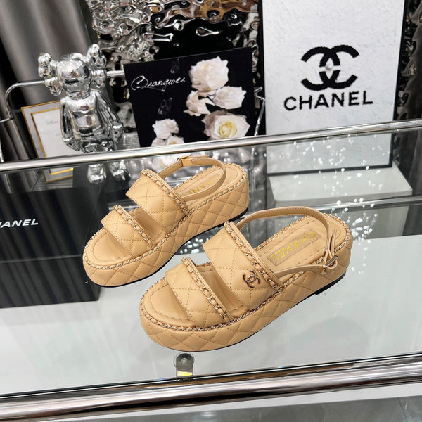 CC 25 Sandals Leather Chain 6cm Beige Lambskin 338654