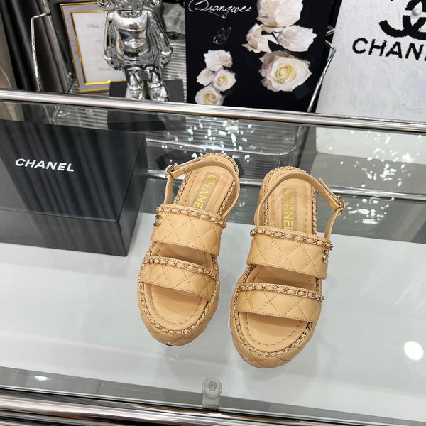 CC 25 Sandals Leather Chain 6cm Beige Lambskin 338654