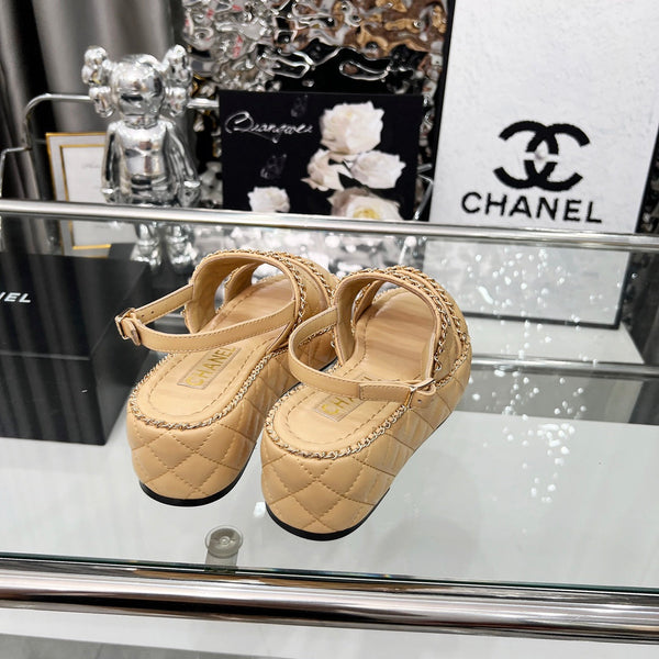 CC 25 Sandals Leather Chain 6cm Beige Lambskin 338654